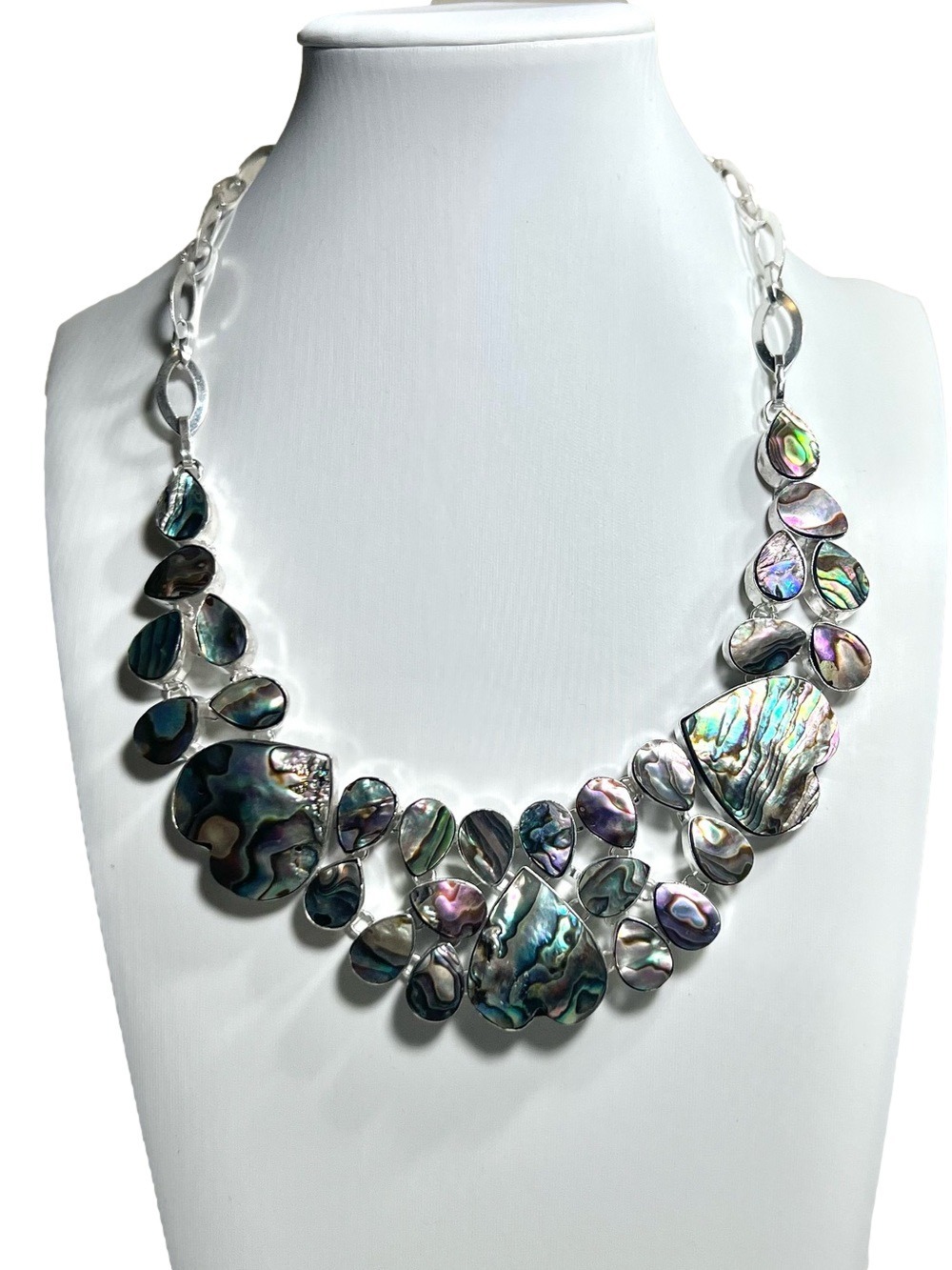 Abalone Shells Heart 925 Overlay Large Necklace